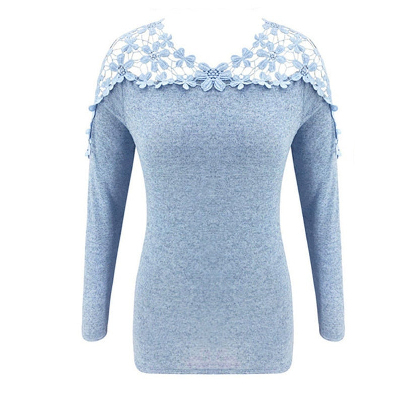 Haut Dentelle Manche Longue Bleu