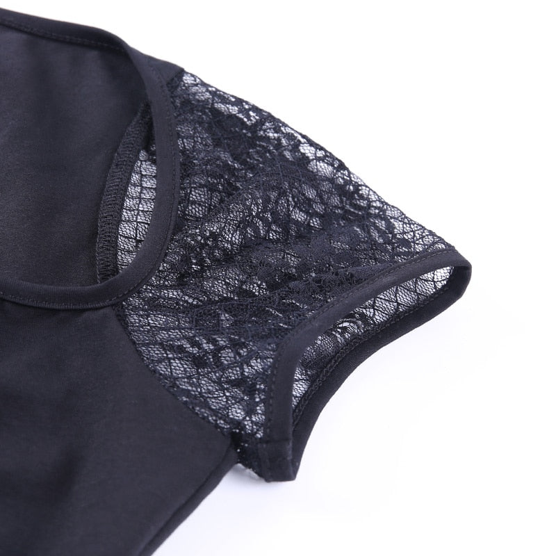 Haut Dentelle Noir Manche Courte