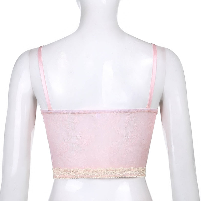 Haut Dentelle Rose Transparent