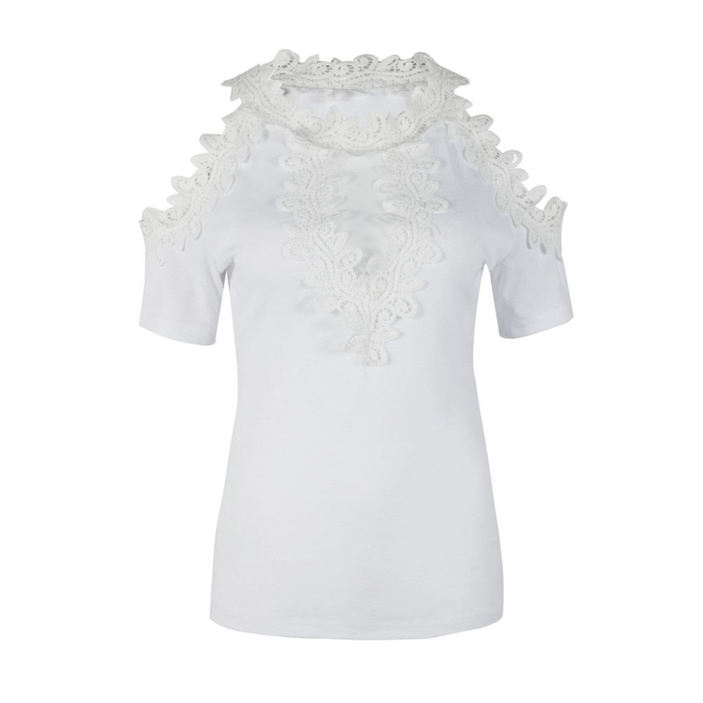 Haut Épaule Dénudée Dentelle Blanc