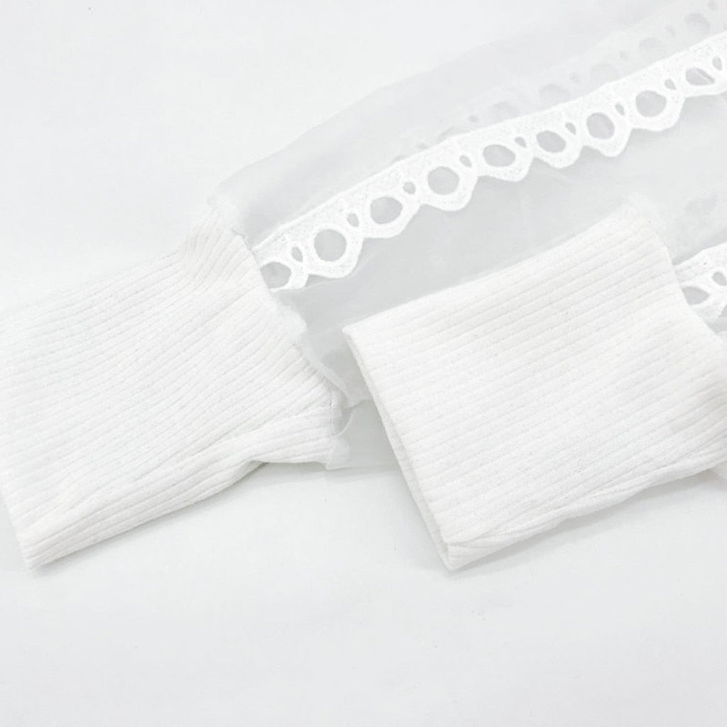 Haut Manche Longue Dentelle Blanc