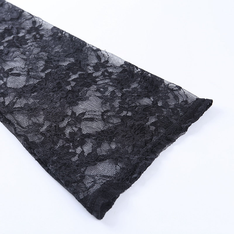 Haut Noir Dentelle Manches Longues