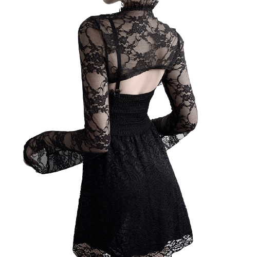 Haut Noir Dentelle Manches Longues Femme