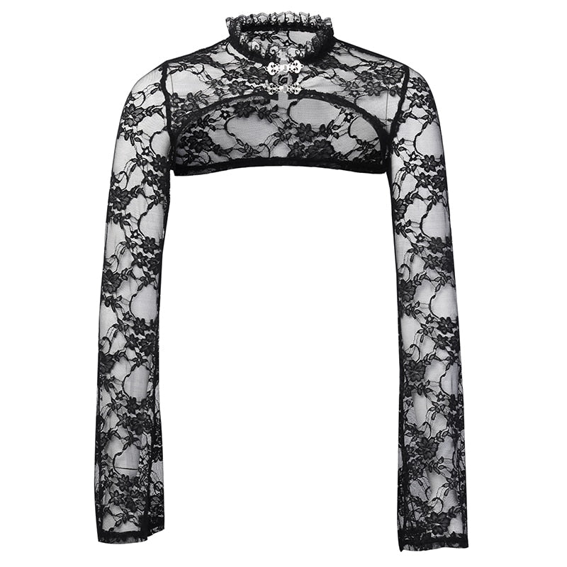 Haut Noir Dentelle Manches Longues