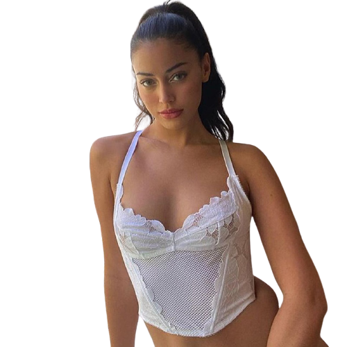 Haut Transparent Blanc en Dentelle Femme