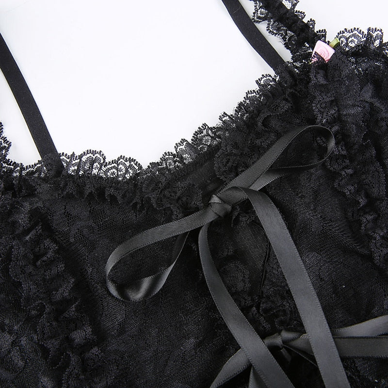 Haut Transparent Noir Dentelle