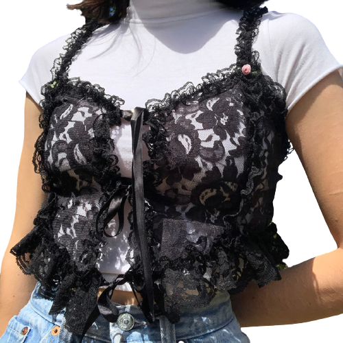 Haut Transparent Noir Dentelle Femme