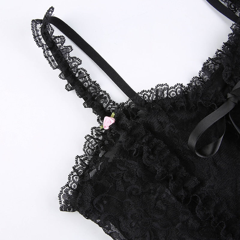 Haut Transparent Noir Dentelle