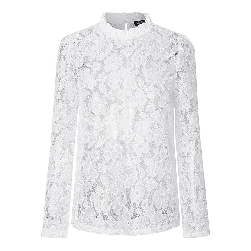 Haut Dentelle Blanc Col Montant