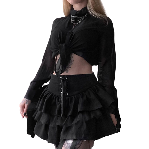Jupe Noire Volant Dentelle Femme