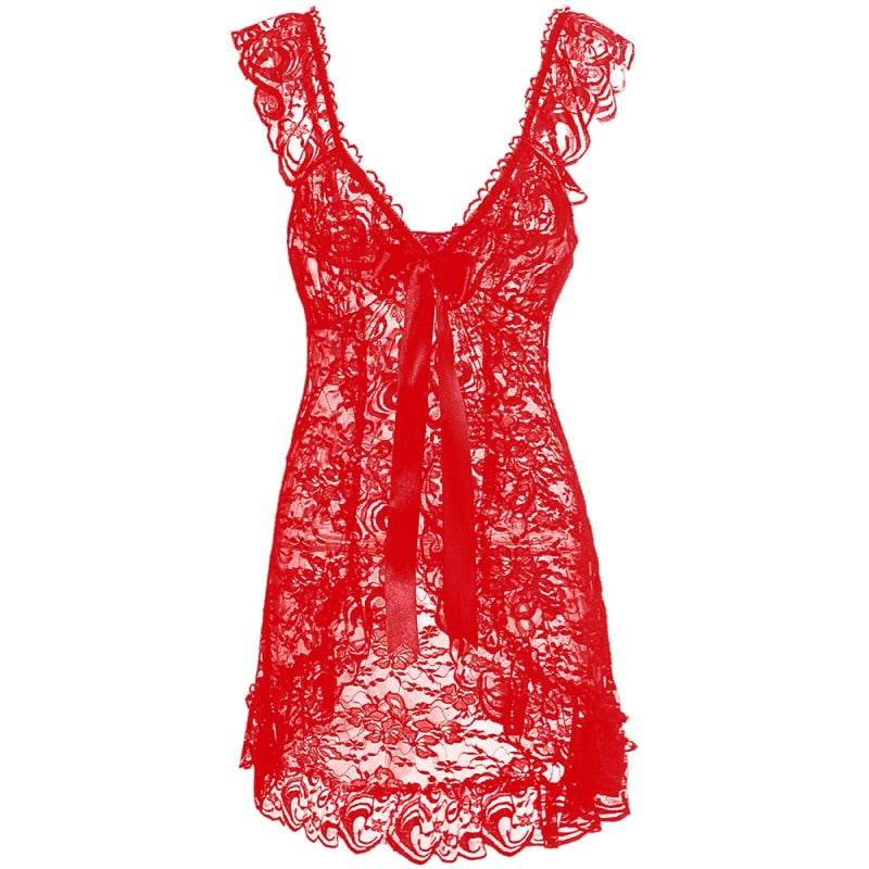 Nuisette Dentelle Courte Rouge