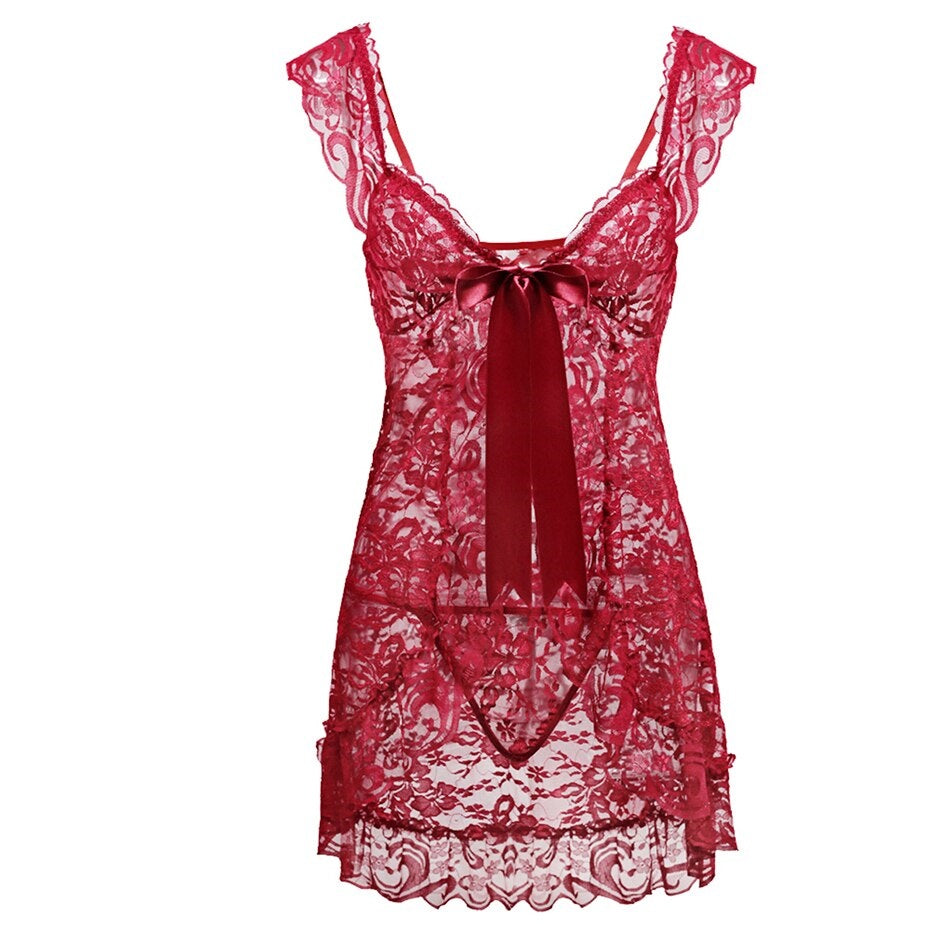 Nuisette Dentelle Courte Rouge Bordeaux