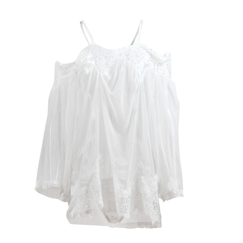 Nuisette Dentelle Manche Longue Blanc