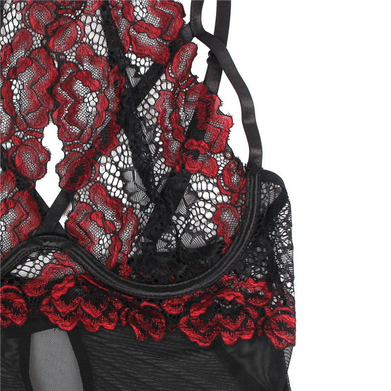 Nuisette Dentelle Noir et Rouge