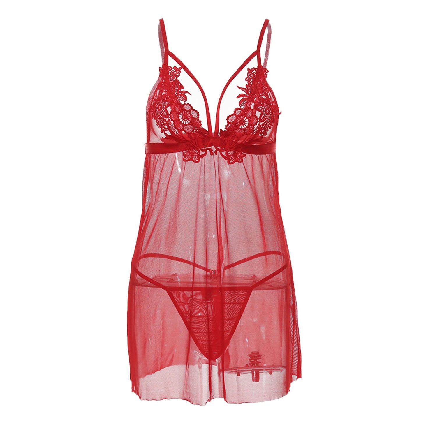 Nuisette Dentelle de Calais Rouge