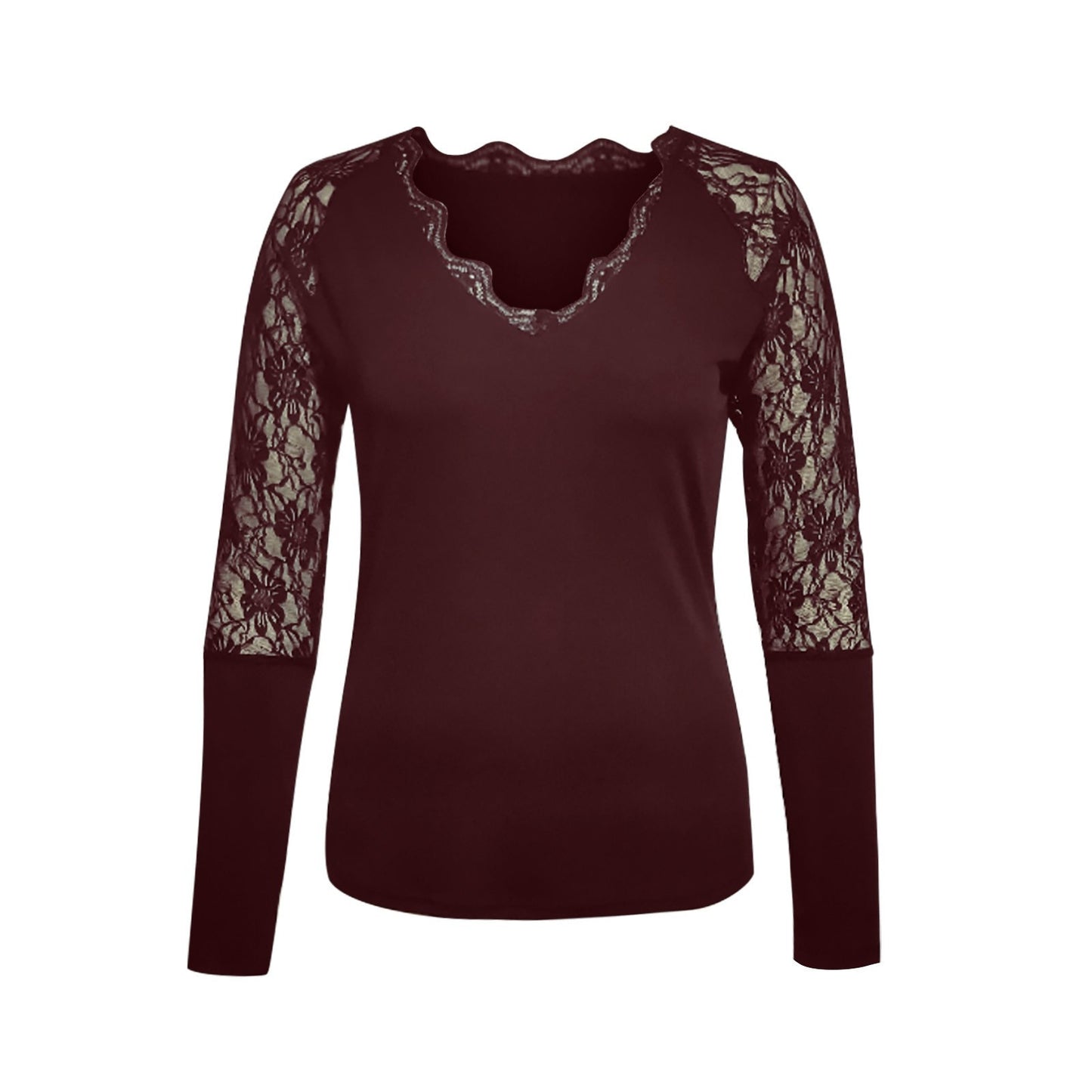 Pull Manche Dentelle Rouge Bordeaux