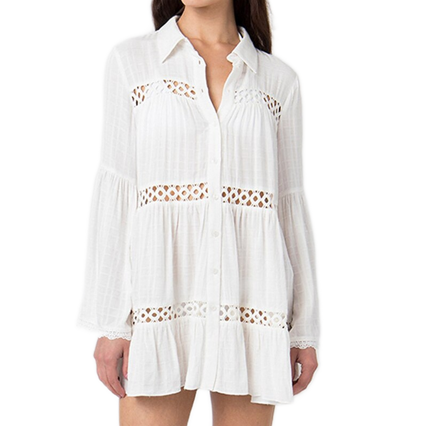 Robe Chemise Dentelle Blanche Femme