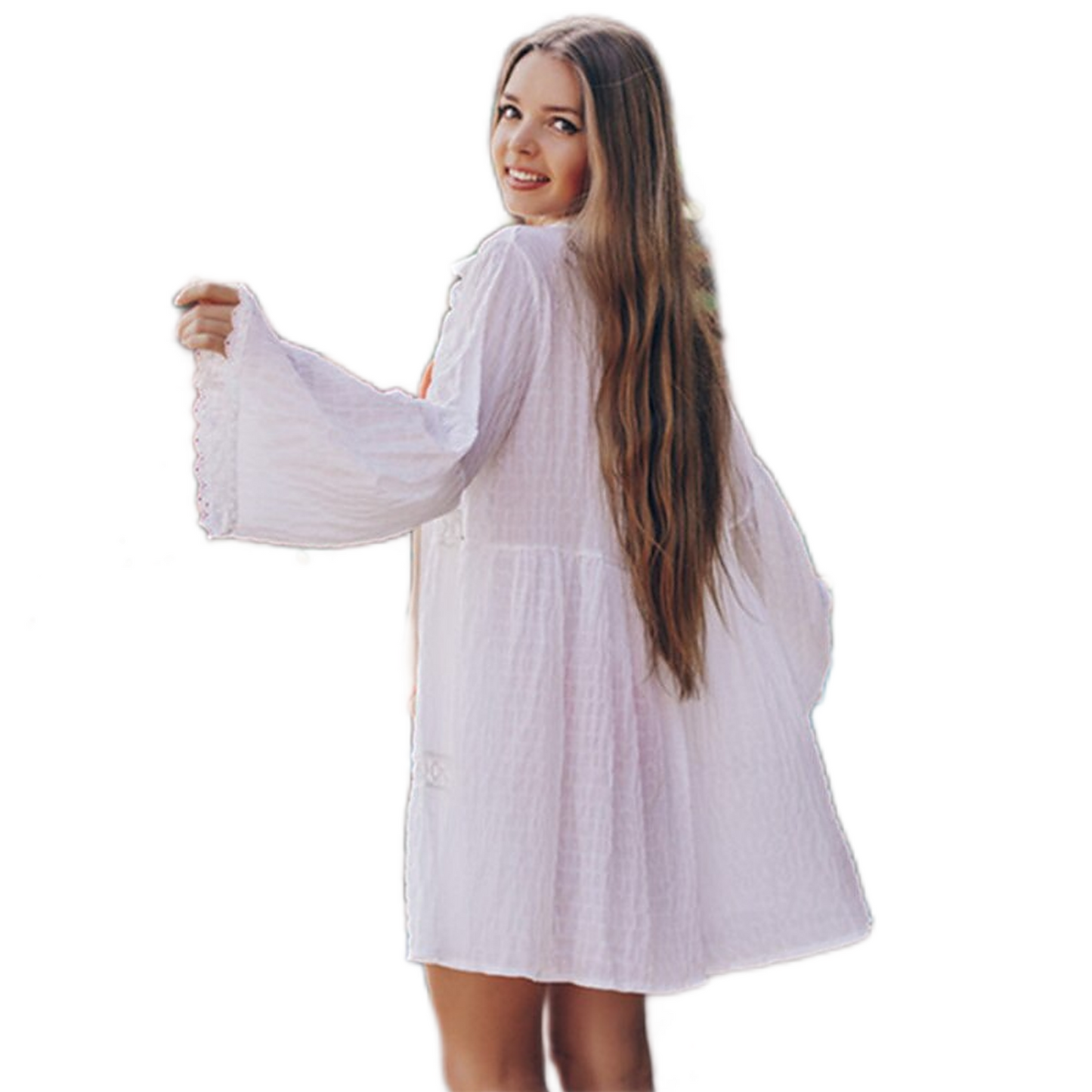 Robe Chemise Dentelle Blanc Femme