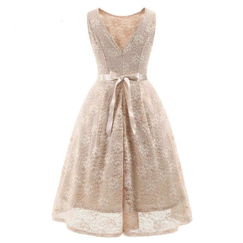 Robe Cocktail Dentelle Abricot