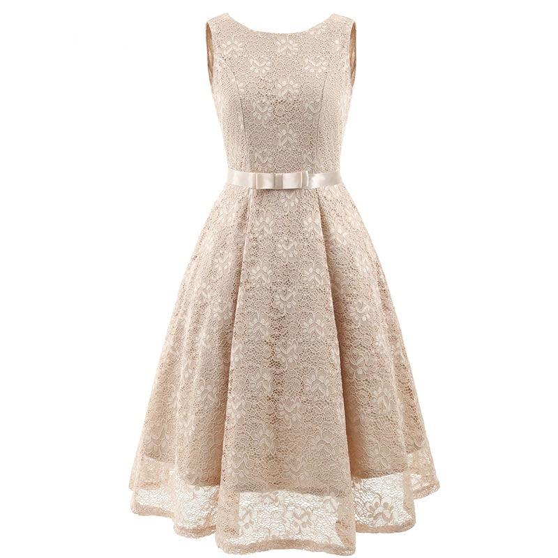 Robe Cocktail Dentelle Beige