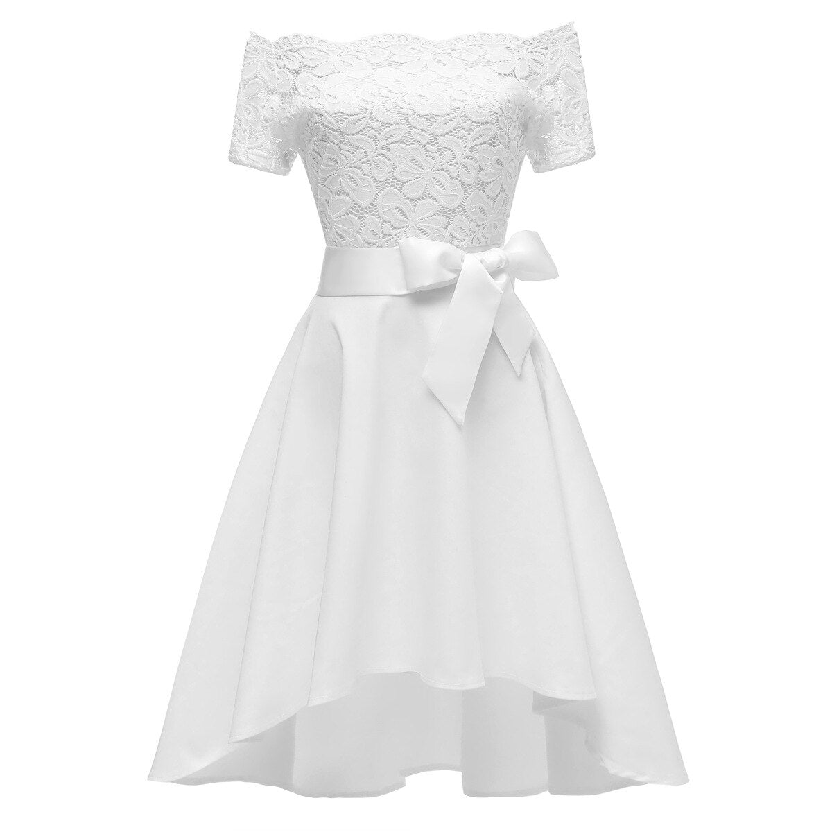 Robe Dentelle Col Bateau Blanc