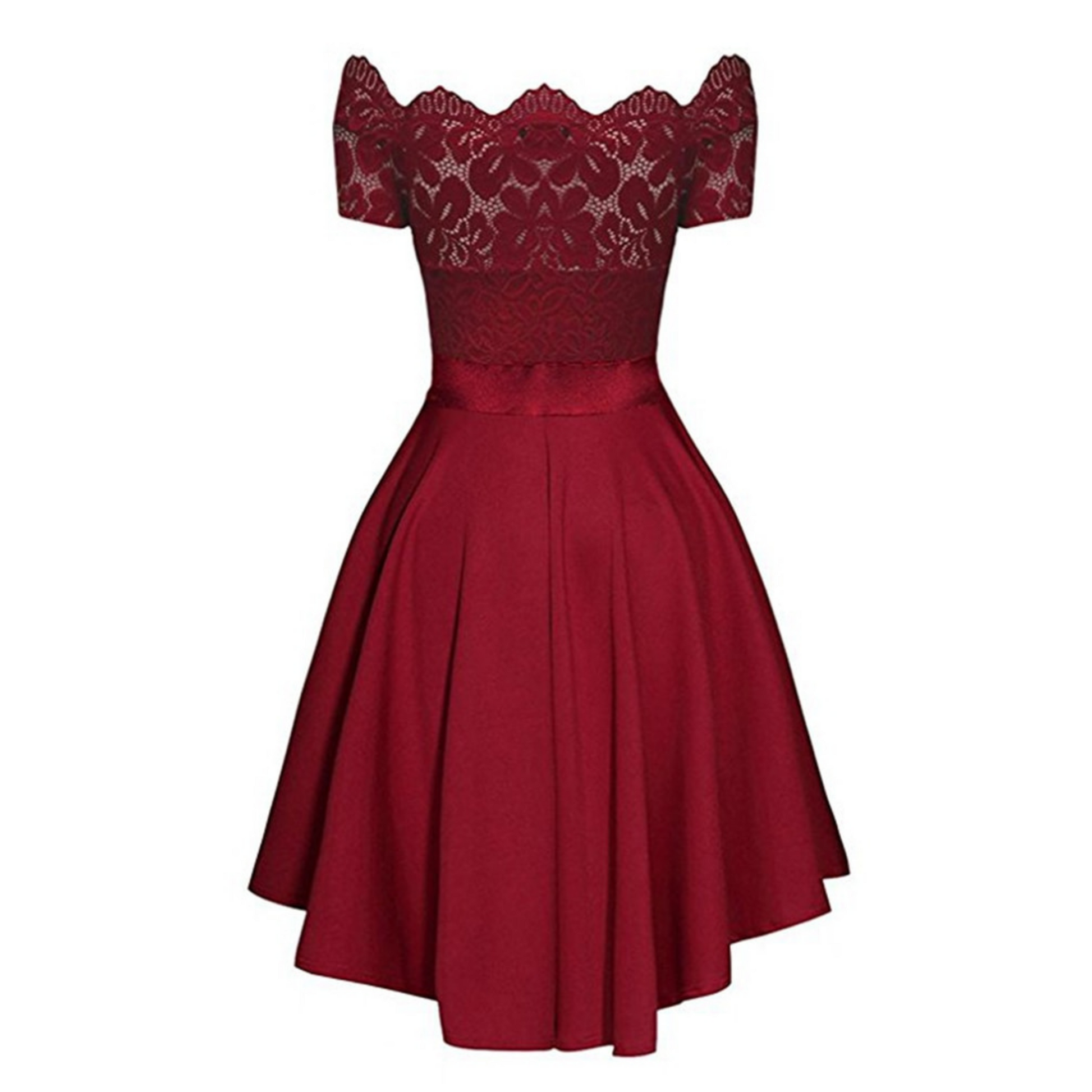 Robe Dentelle Col de Bateau Rouge