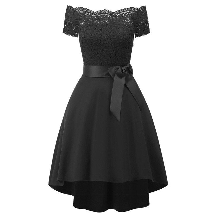 Robe Dentelle Col Bateau Noir