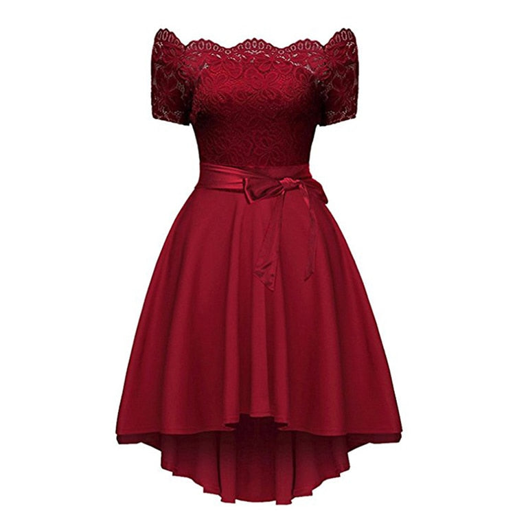 Robe Dentelle Col Bateau Rouge Bordeaux