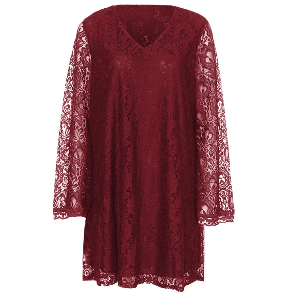 Robe Dentelle Court Fleurs Rouge Bordeaux