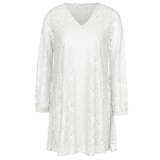 Robe Dentelle Courte Fleurie Blanc