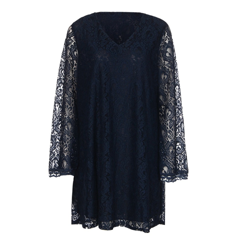 Robe Dentelle Courte Fleuri Bleu Marine