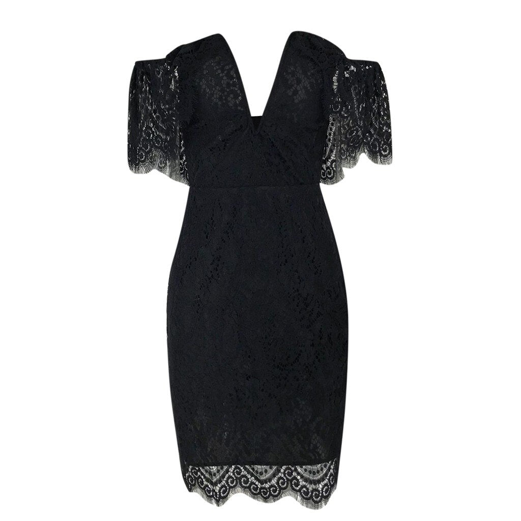 Robe Dentelle Fente Noir