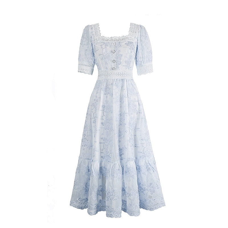 Robe Dentelle Longue Été Bleu Ciel