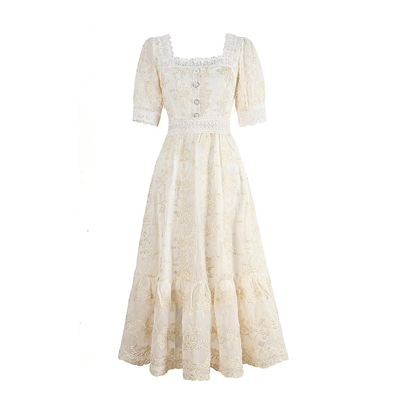 Robe Dentelle Longue Été Beige