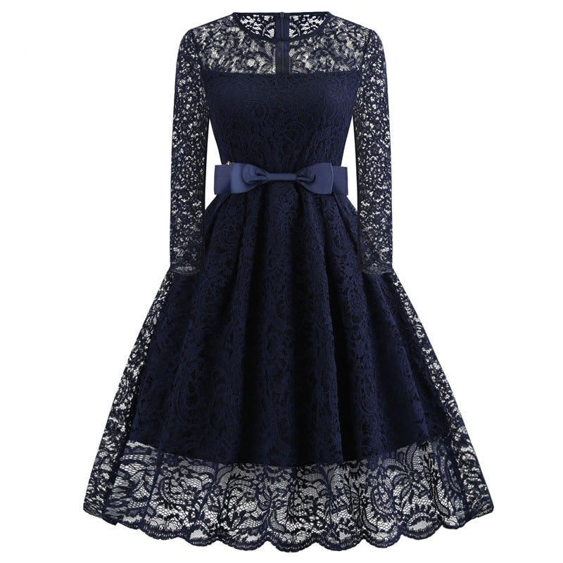 Robe Dentelle Manche 3/4 Bleu Marine
