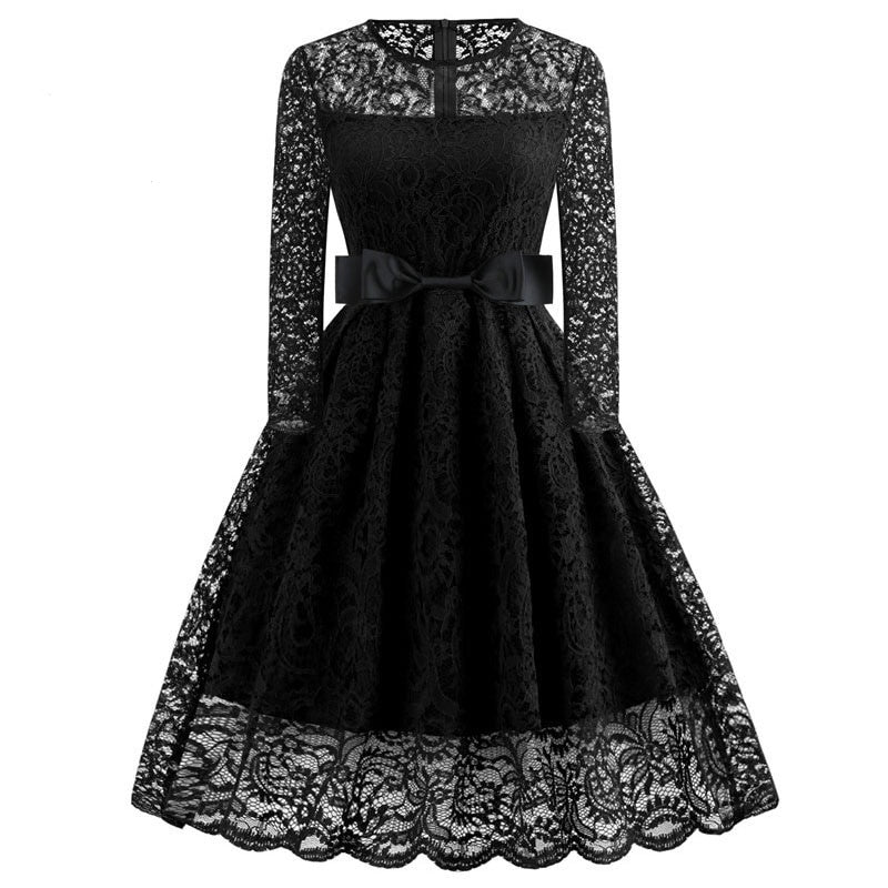 Robe Dentelle Manche 3/4 Noir