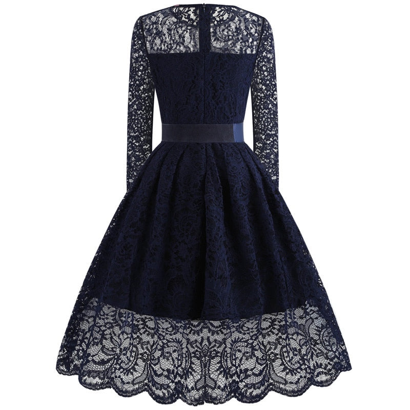 Robe Dentelle Manche 3/4 Bleue