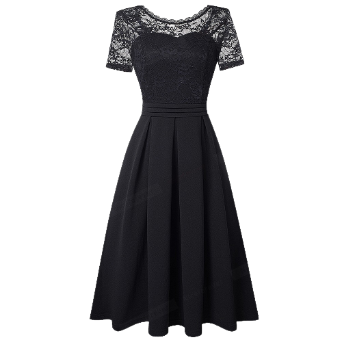 Robe Dentelle Mi-Longue Noire