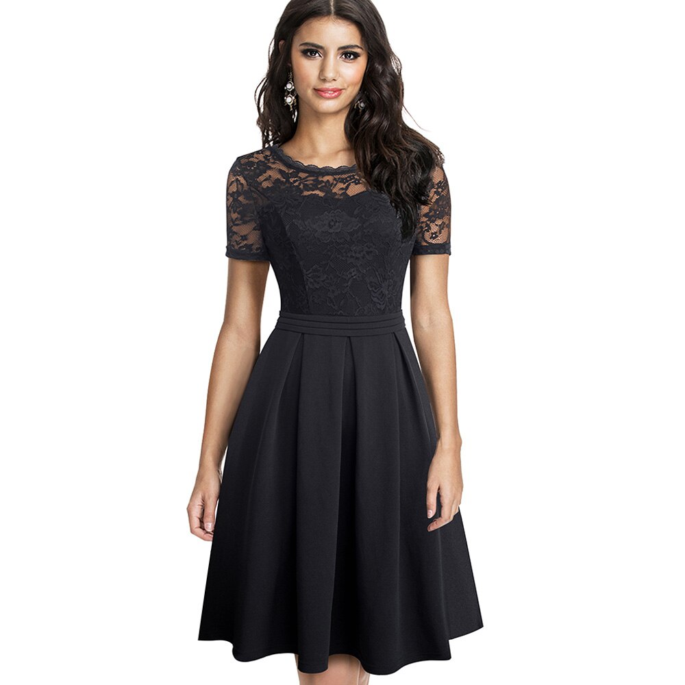 Robe Dentelle Mi-Longue Noir