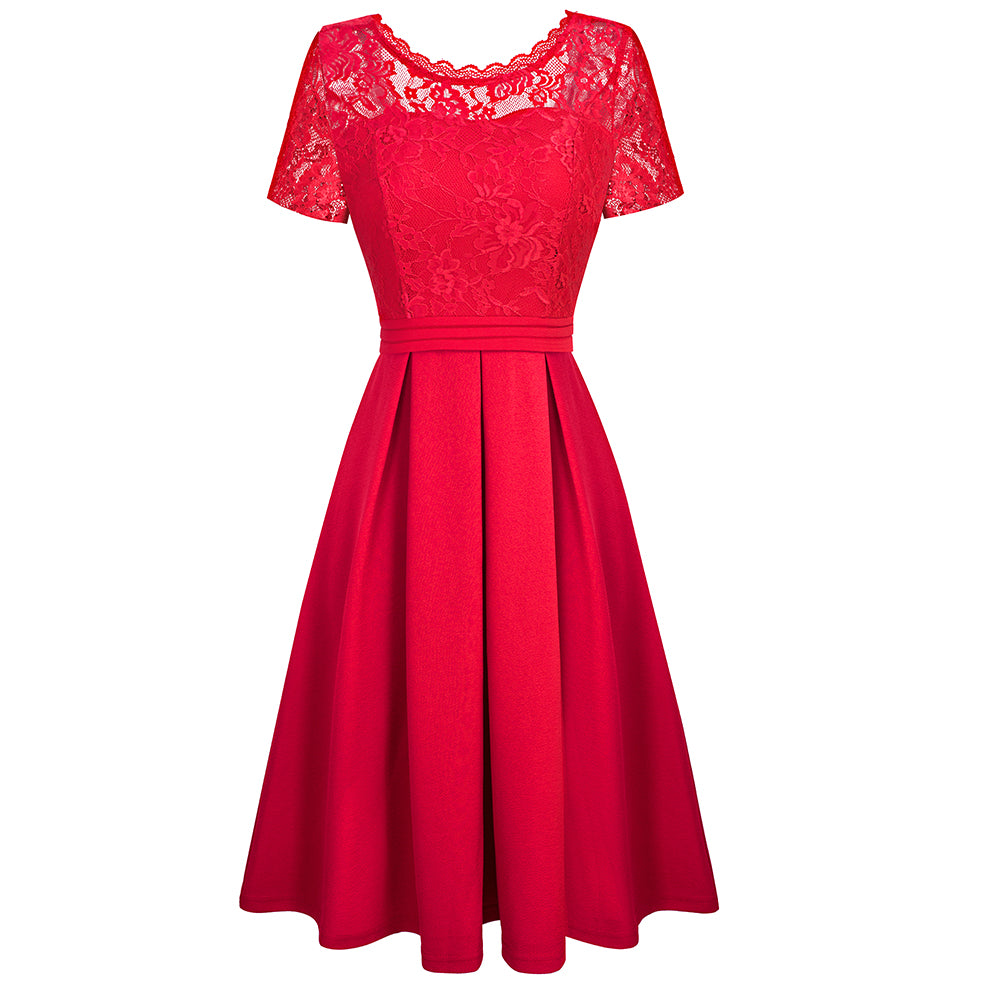 Robe Dentelle Mi-Longue Rouge
