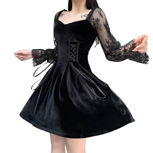 Robe Dentelle Noire Manches Longues Femme