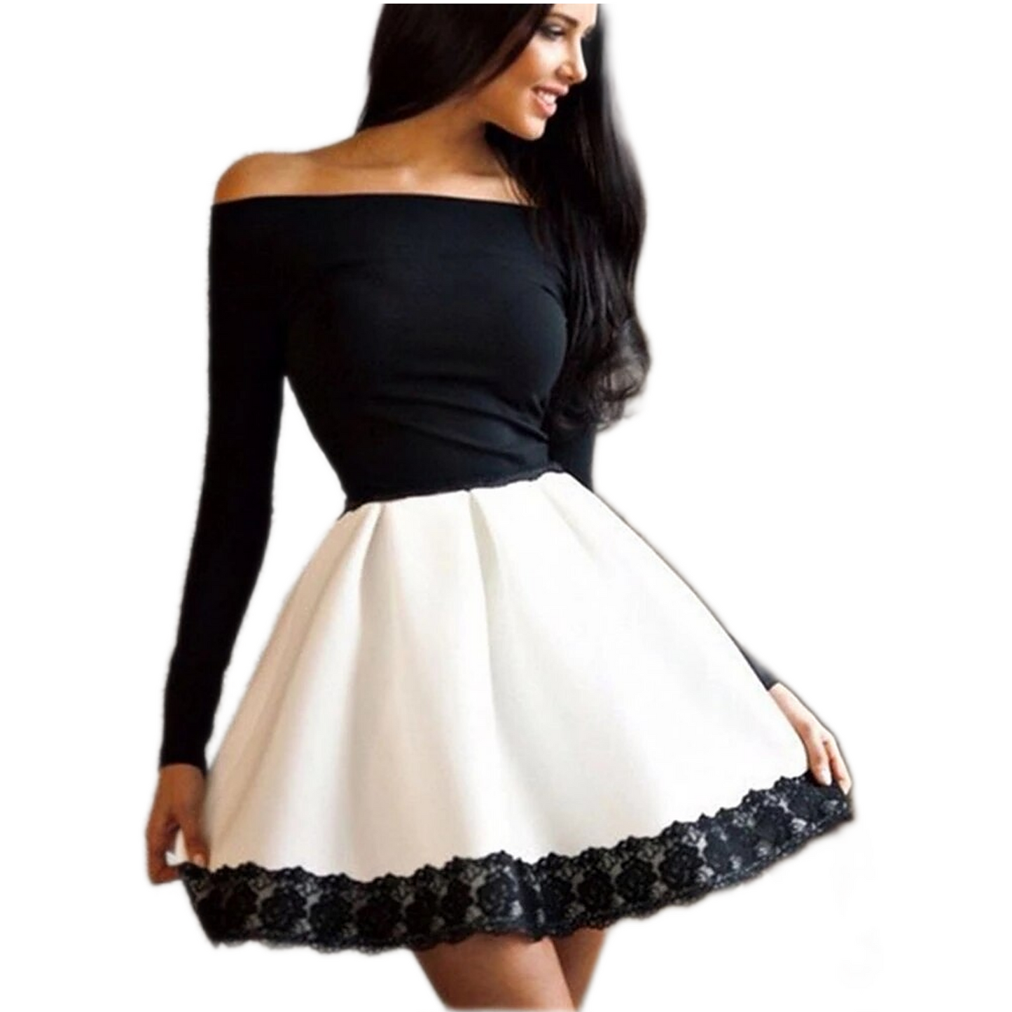 Robe Dentelle Noir et Blanc Femme