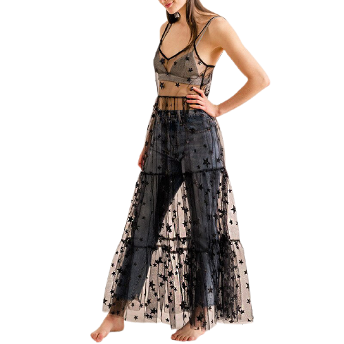 Robe Dentelle Transparente Longue Noire