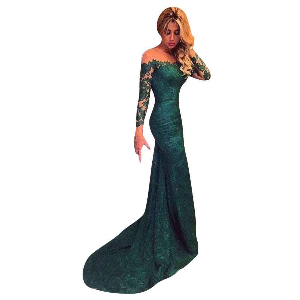 Robe Dentelle Vert Emeraude Femme