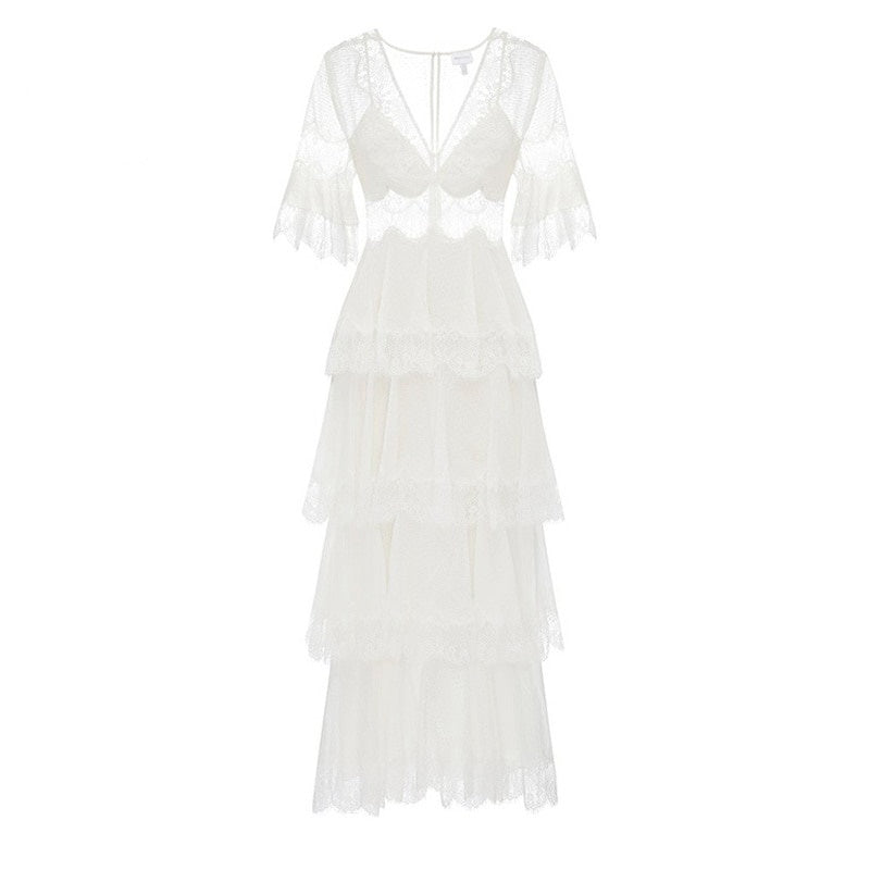 Robe Été Longue Dentelle Blanc