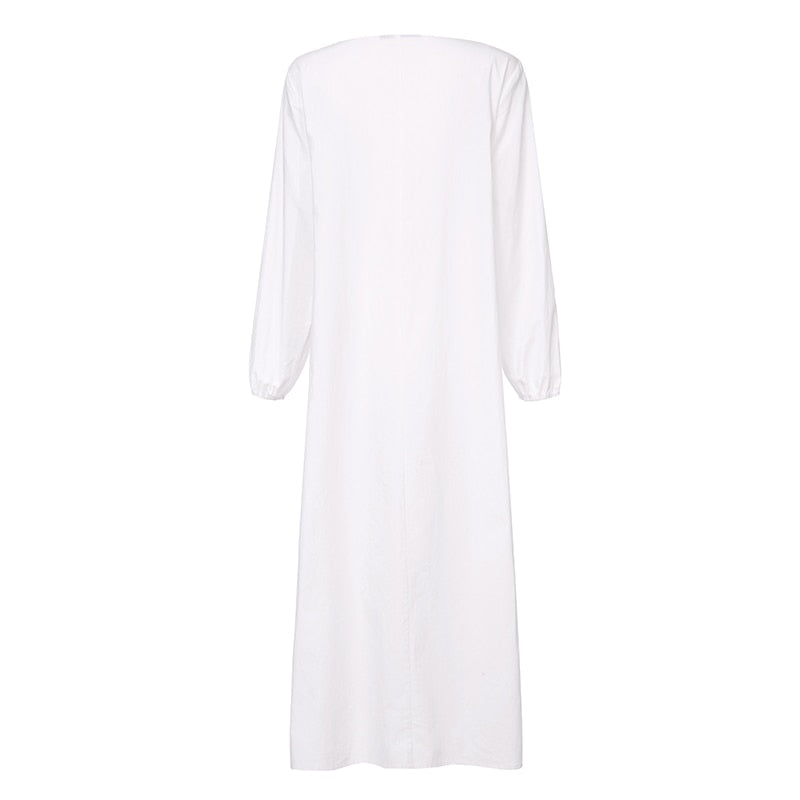 Robe Longue Dentelle Manches Longues Blanc