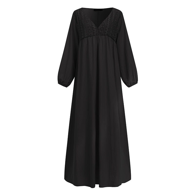 Robe Longue Dentelle Manche Longue Noir