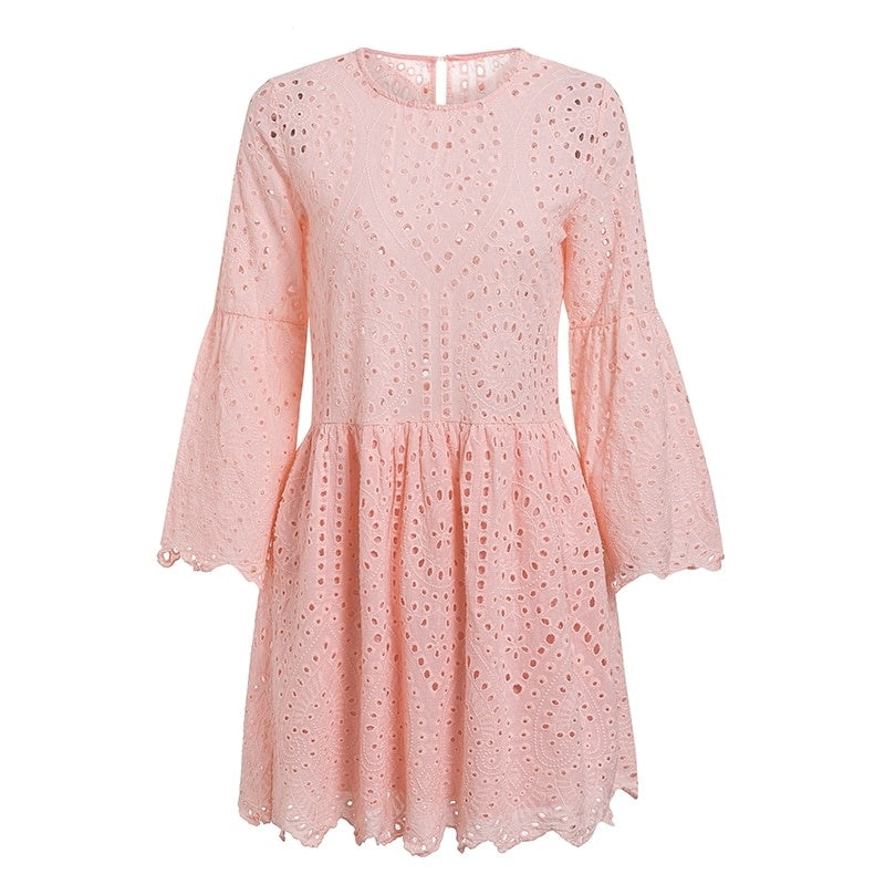 Robe Manche Longue Dentelle Rose