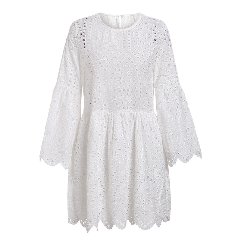 Robe Manche Longue Dentelle Blanche