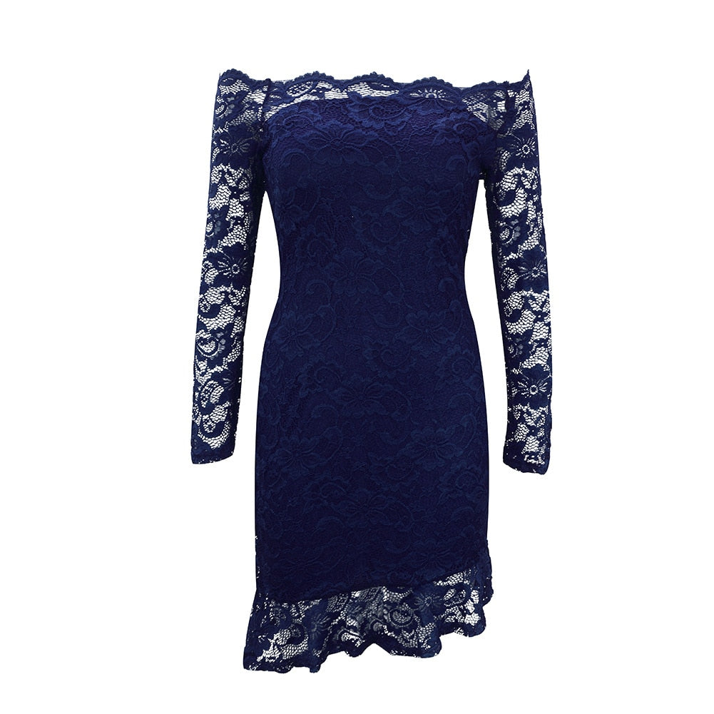 Robe Manches Dentelle Bleu Marine